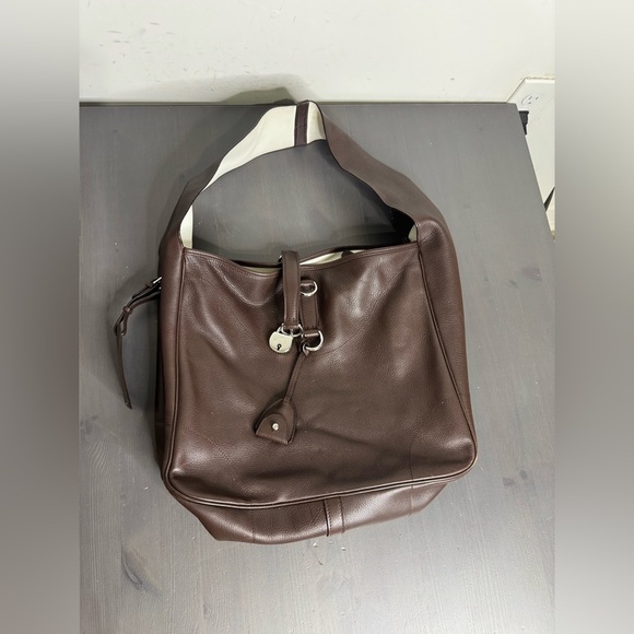RALPH LAUREN Collection Italy Brown Leather Silver Lock Tote Shoulder Hand Bag - Picture 2 of 14